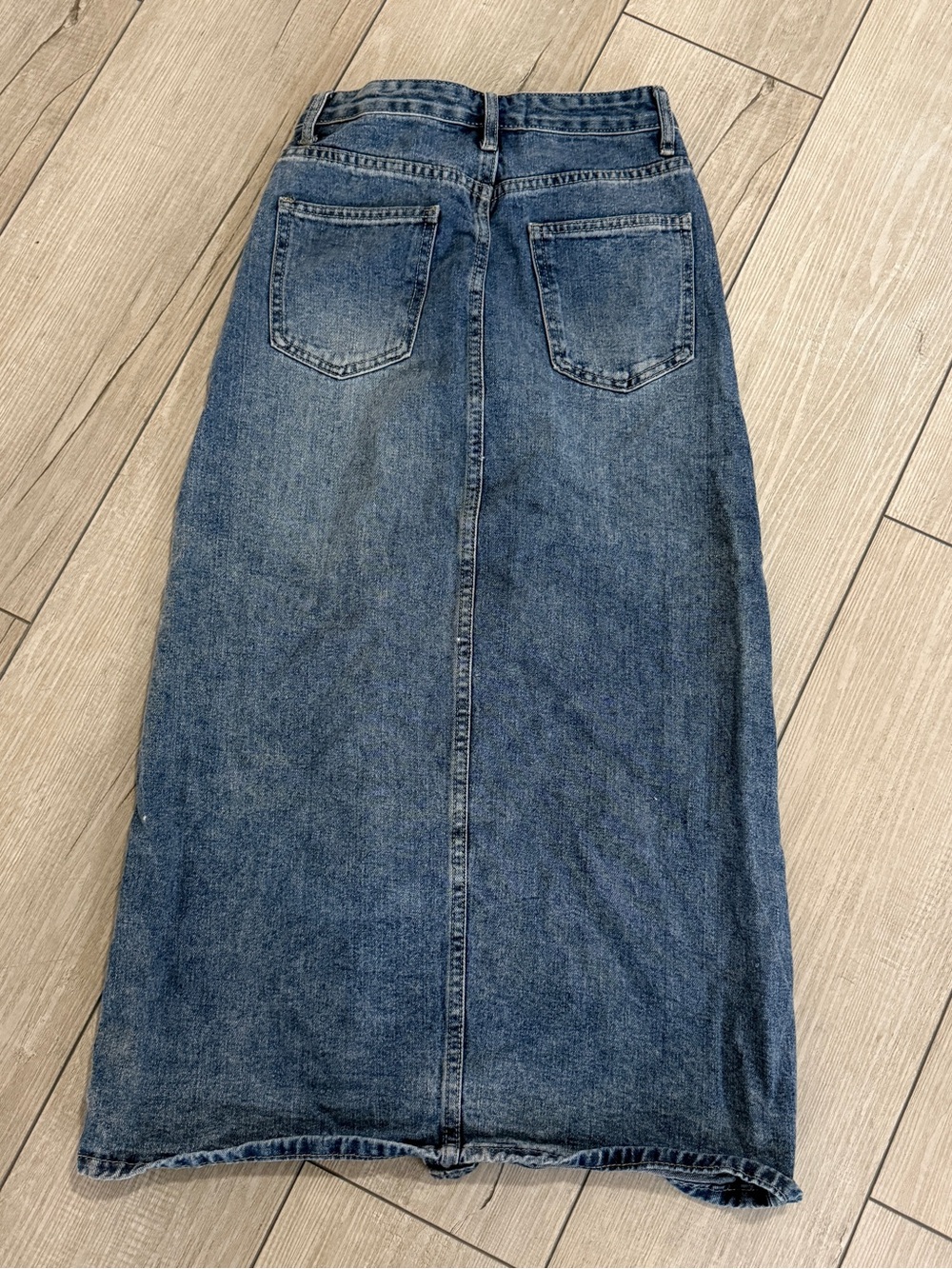 Women’s S Blue Denim Maxi Skirt High Waist Front Slit Long Jean Skirt Y2K Summer - Picture 3 of 8